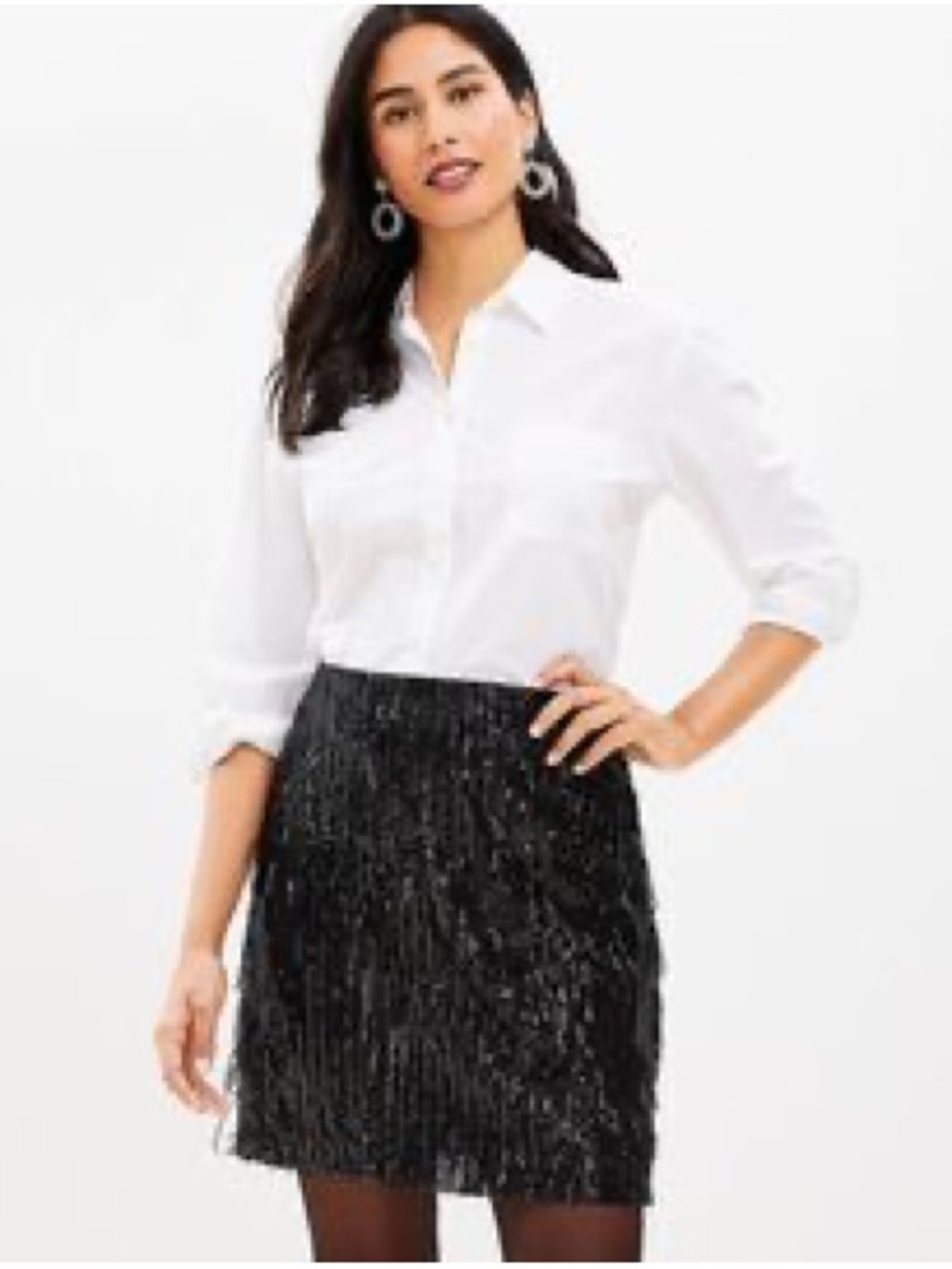 LOFT Black Sequin Fringe Mini Skirt
